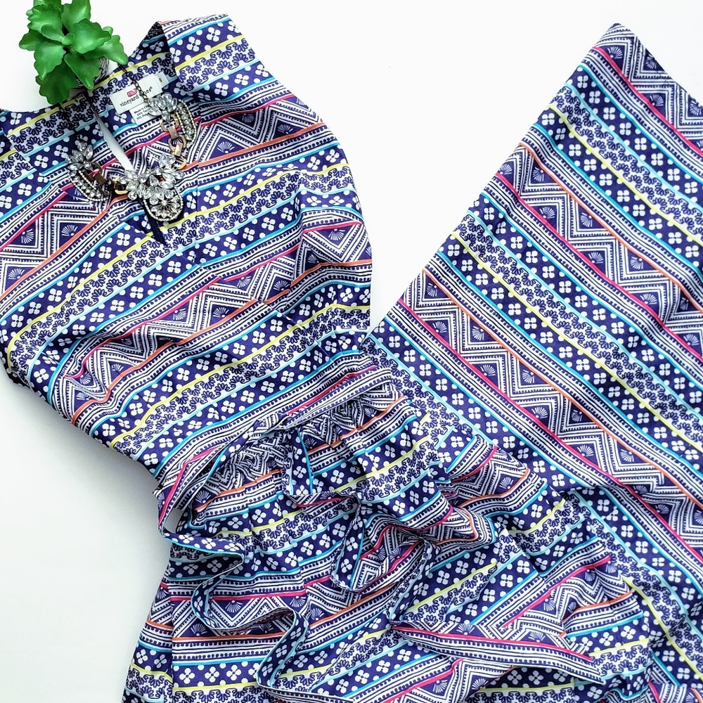 Vineyard Vines St Barths Commodore Maxi Dress Size 6 Purple Stripe Surplice Wrap